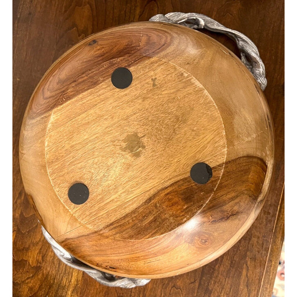 Pier 1 Large 14in Teak Wood Serving Bowl w/Silver Leaf Handles - Picture 6 of 8